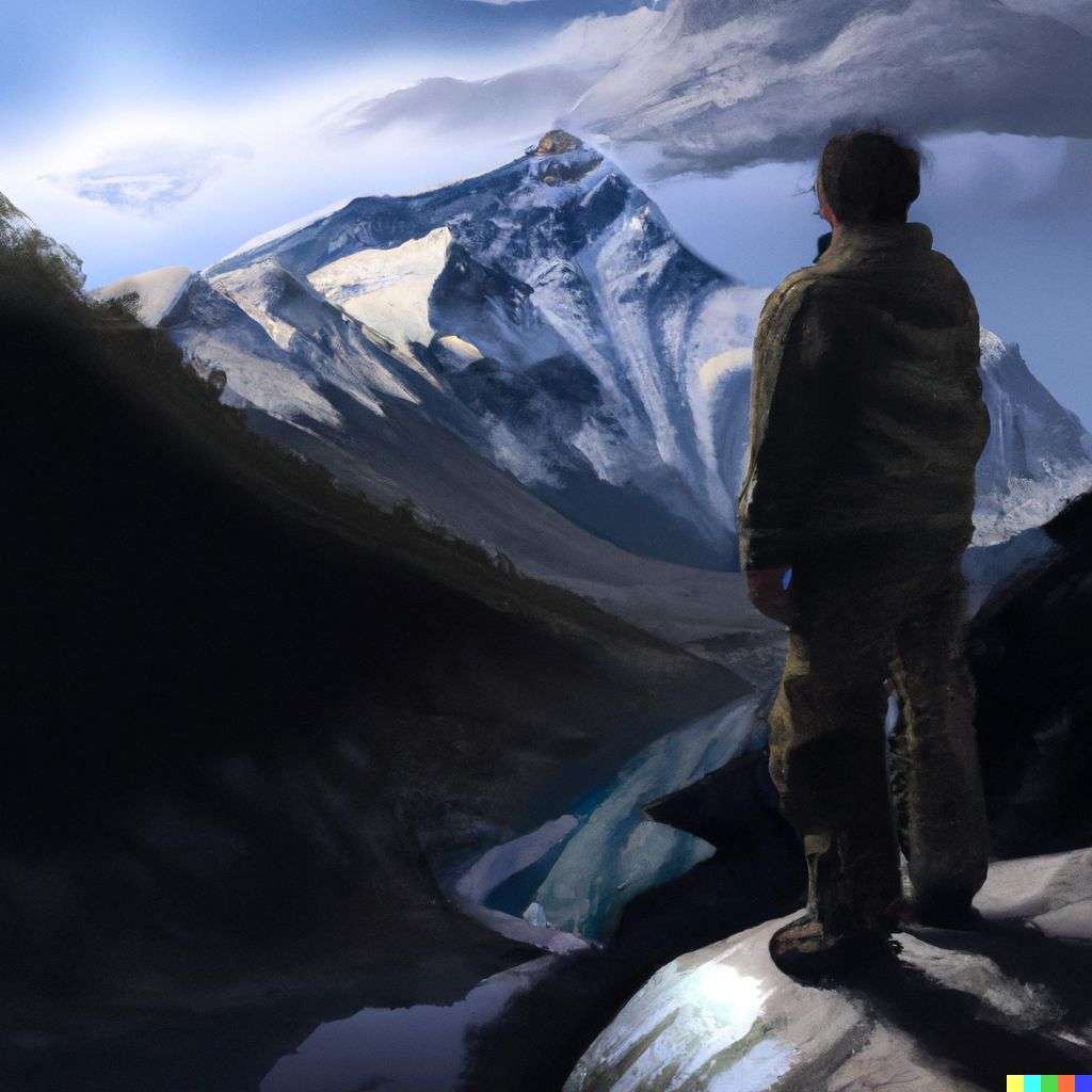 someone gazing at Mount Everest, by Stephan Martiniere